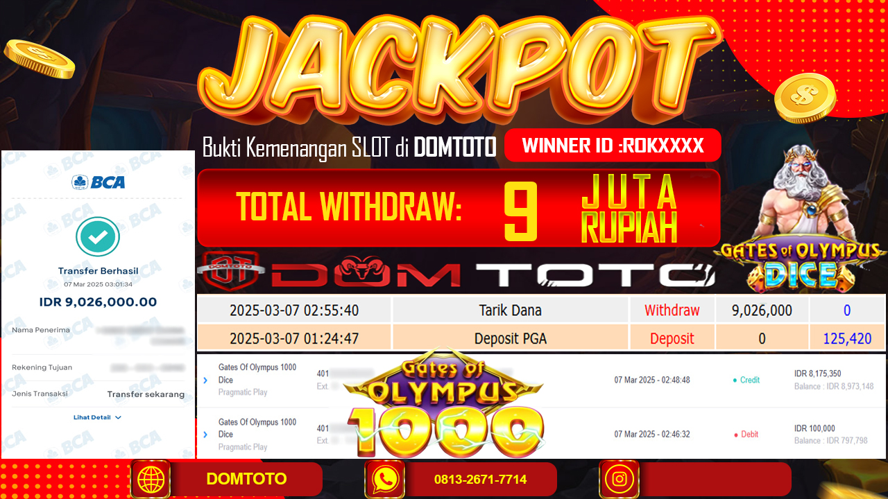JACKPOT SLOT Gates Of Olympus 1000 Dice 07 MARET 2025